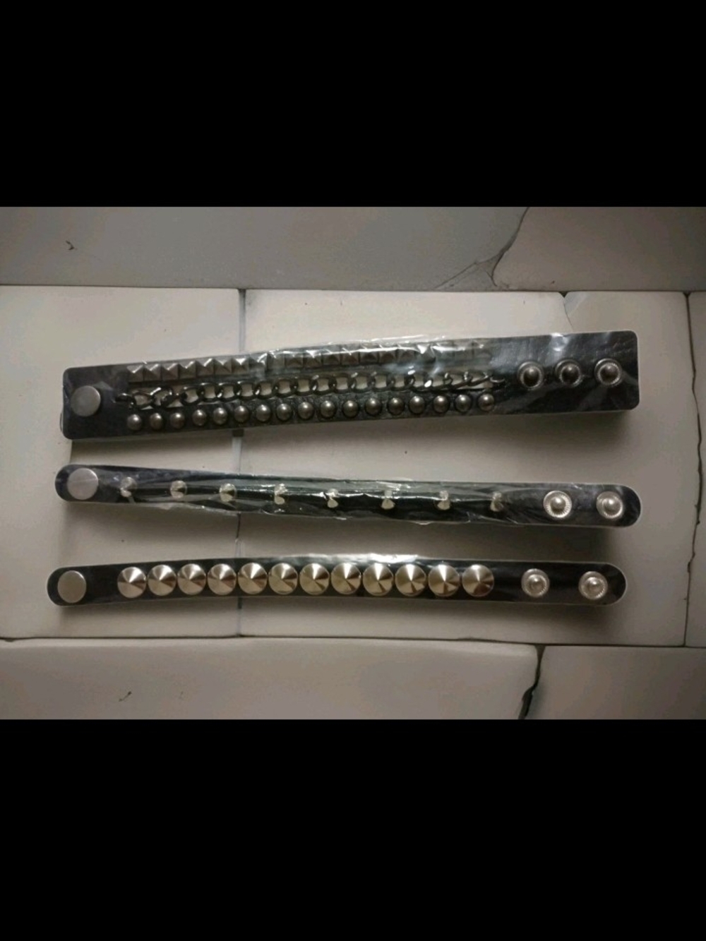 Black Studded Leather Snap Cuff Bracelet for Men Gothic, Punk